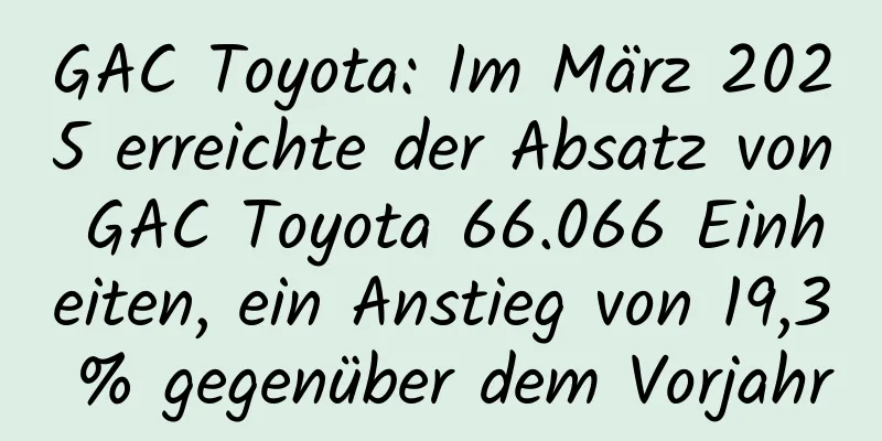 GAC Toyota: Im März 2025 erreichte der Absatz von GAC Toyota 66.066 Einheiten, ein Anstieg von 19,3 % gegenüber dem Vorjahr