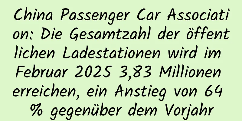 China Passenger Car Association: Die Gesamtzahl der öffentlichen Ladestationen wird im Februar 2025 3,83 Millionen erreichen, ein Anstieg von 64 % gegenüber dem Vorjahr