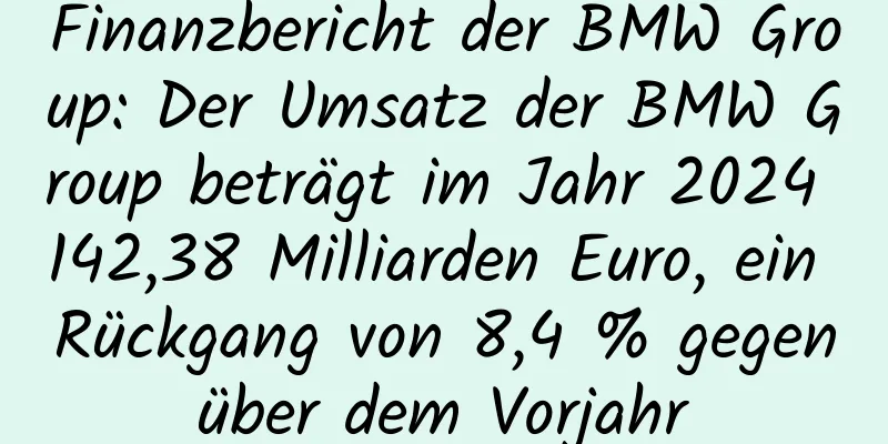 Finanzbericht der BMW Group: Der Umsatz der BMW Group beträgt im Jahr 2024 142,38 Milliarden Euro, ein Rückgang von 8,4 % gegenüber dem Vorjahr