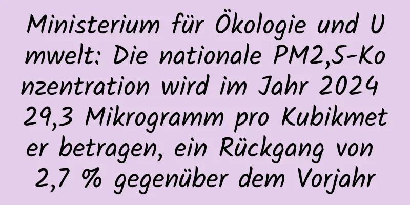 Ministerium für Ökologie und Umwelt: Die nationale PM2,5-Konzentration wird im Jahr 2024 29,3 Mikrogramm pro Kubikmeter betragen, ein Rückgang von 2,7 % gegenüber dem Vorjahr