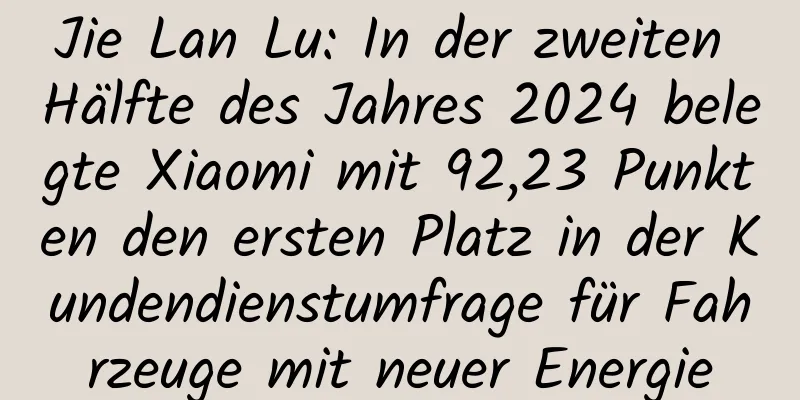 Jie Lan Lu: In der zweiten Hälfte des Jahres 2024 belegte Xiaomi mit 92,23 Punkten den ersten Platz in der Kundendienstumfrage für Fahrzeuge mit neuer Energie