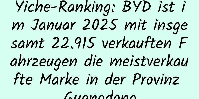 Yiche-Ranking: BYD ist im Januar 2025 mit insgesamt 22.915 verkauften Fahrzeugen die meistverkaufte Marke in der Provinz Guangdong