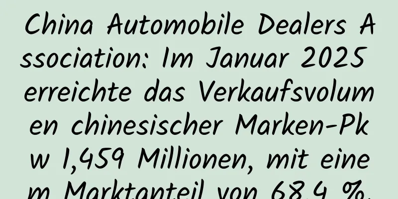 China Automobile Dealers Association: Im Januar 2025 erreichte das Verkaufsvolumen chinesischer Marken-Pkw 1,459 Millionen, mit einem Marktanteil von 68,4 %.