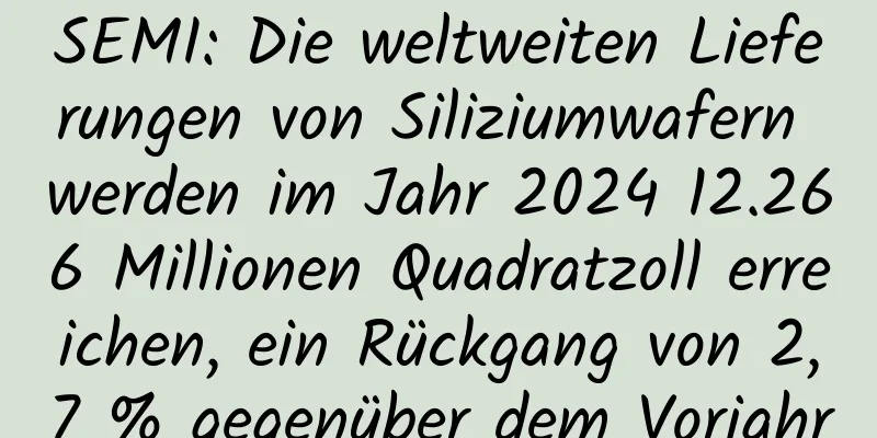 SEMI: Die weltweiten Lieferungen von Siliziumwafern werden im Jahr 2024 12.266 Millionen Quadratzoll erreichen, ein Rückgang von 2,7 % gegenüber dem Vorjahr