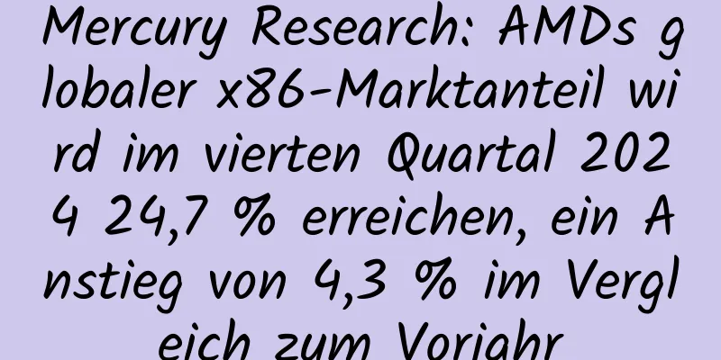 Mercury Research: AMDs globaler x86-Marktanteil wird im vierten Quartal 2024 24,7 % erreichen, ein Anstieg von 4,3 % im Vergleich zum Vorjahr