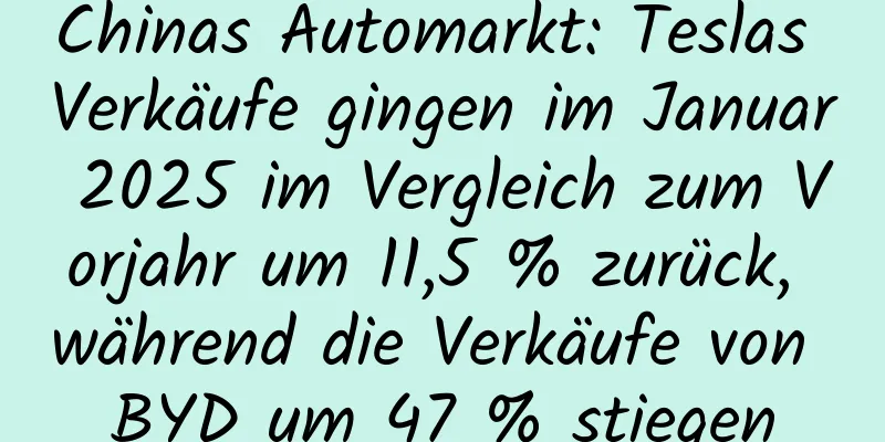 Chinas Automarkt: Teslas Verkäufe gingen im Januar 2025 im Vergleich zum Vorjahr um 11,5 % zurück, während die Verkäufe von BYD um 47 % stiegen