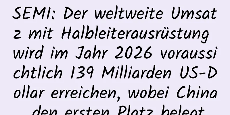 SEMI: Der weltweite Umsatz mit Halbleiterausrüstung wird im Jahr 2026 voraussichtlich 139 Milliarden US-Dollar erreichen, wobei China den ersten Platz belegt