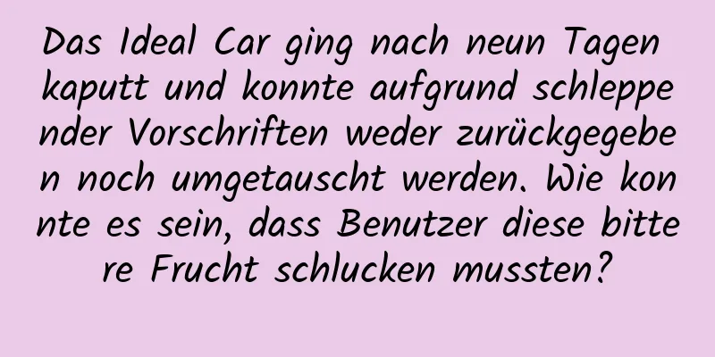 Das Ideal Car ging nach neun Tagen kaputt und konnte aufgrund schleppender Vorschriften weder zurückgegeben noch umgetauscht werden. Wie konnte es sein, dass Benutzer diese bittere Frucht schlucken mussten?