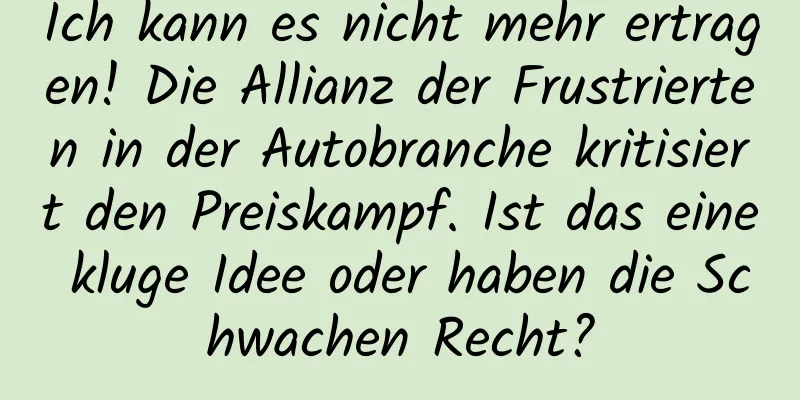 Ich kann es nicht mehr ertragen! Die Allianz der Frustrierten in der Autobranche kritisiert den Preiskampf. Ist das eine kluge Idee oder haben die Schwachen Recht?