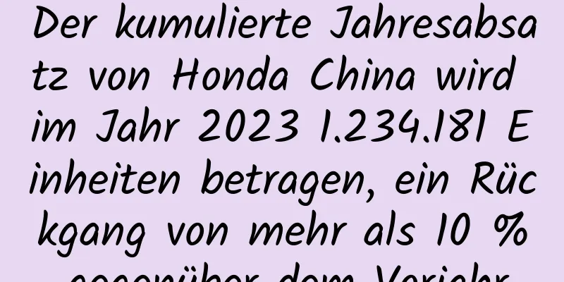 Der kumulierte Jahresabsatz von Honda China wird im Jahr 2023 1.234.181 Einheiten betragen, ein Rückgang von mehr als 10 % gegenüber dem Vorjahr.