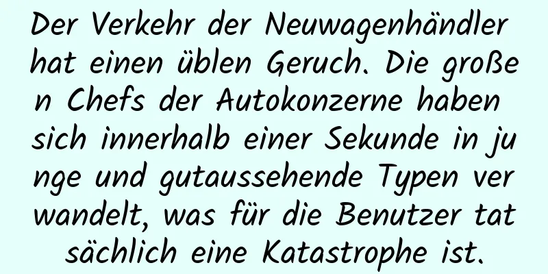 Der Verkehr der Neuwagenhändler hat einen üblen Geruch. Die großen Chefs der Autokonzerne haben sich innerhalb einer Sekunde in junge und gutaussehende Typen verwandelt, was für die Benutzer tatsächlich eine Katastrophe ist.