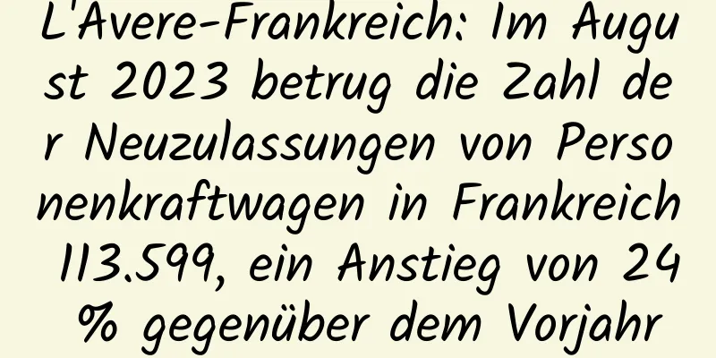L'Avere-Frankreich: Im August 2023 betrug die Zahl der Neuzulassungen von Personenkraftwagen in Frankreich 113.599, ein Anstieg von 24 % gegenüber dem Vorjahr