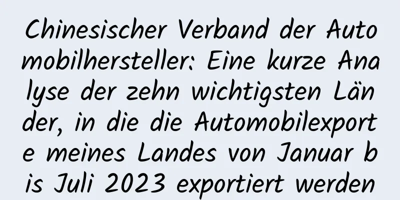 Chinesischer Verband der Automobilhersteller: Eine kurze Analyse der zehn wichtigsten Länder, in die die Automobilexporte meines Landes von Januar bis Juli 2023 exportiert werden