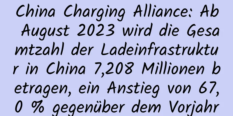 China Charging Alliance: Ab August 2023 wird die Gesamtzahl der Ladeinfrastruktur in China 7,208 Millionen betragen, ein Anstieg von 67,0 % gegenüber dem Vorjahr
