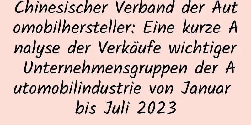 Chinesischer Verband der Automobilhersteller: Eine kurze Analyse der Verkäufe wichtiger Unternehmensgruppen der Automobilindustrie von Januar bis Juli 2023