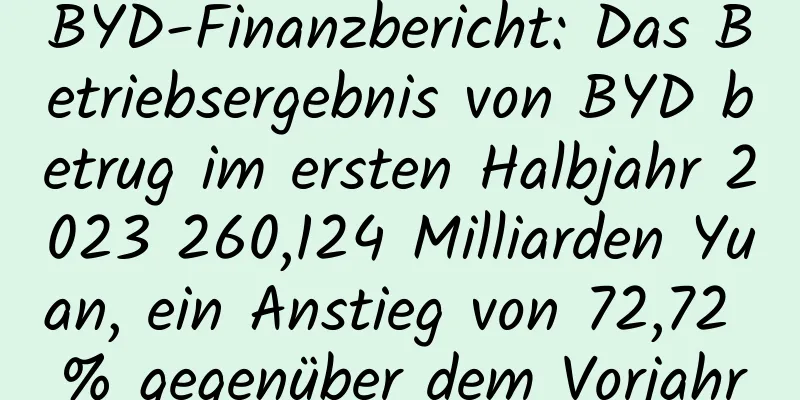 BYD-Finanzbericht: Das Betriebsergebnis von BYD betrug im ersten Halbjahr 2023 260,124 Milliarden Yuan, ein Anstieg von 72,72 % gegenüber dem Vorjahr