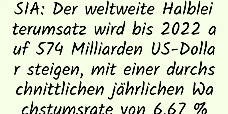 SIA: Der weltweite Halbleiterumsatz wird bis 2022 auf 574 Milliarden US-Dollar steigen, mit einer durchschnittlichen jährlichen Wachstumsrate von 6,67 %
