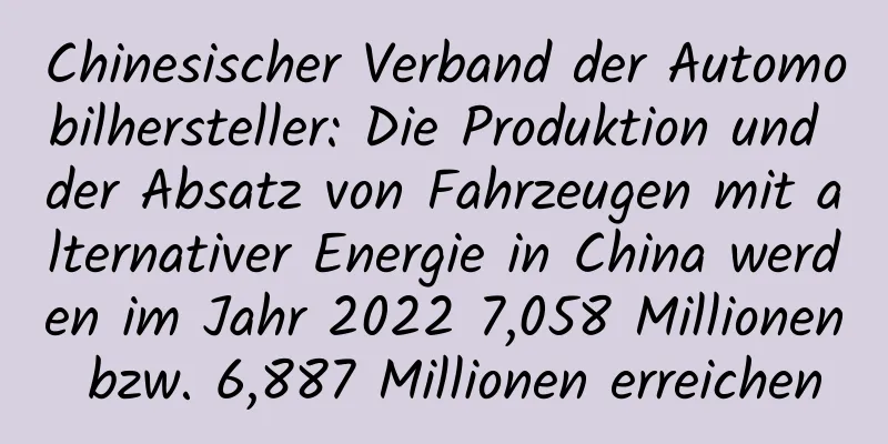 Chinesischer Verband der Automobilhersteller: Die Produktion und der Absatz von Fahrzeugen mit alternativer Energie in China werden im Jahr 2022 7,058 Millionen bzw. 6,887 Millionen erreichen