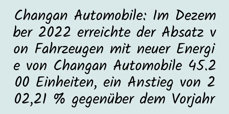 Changan Automobile: Im Dezember 2022 erreichte der Absatz von Fahrzeugen mit neuer Energie von Changan Automobile 45.200 Einheiten, ein Anstieg von 202,21 % gegenüber dem Vorjahr