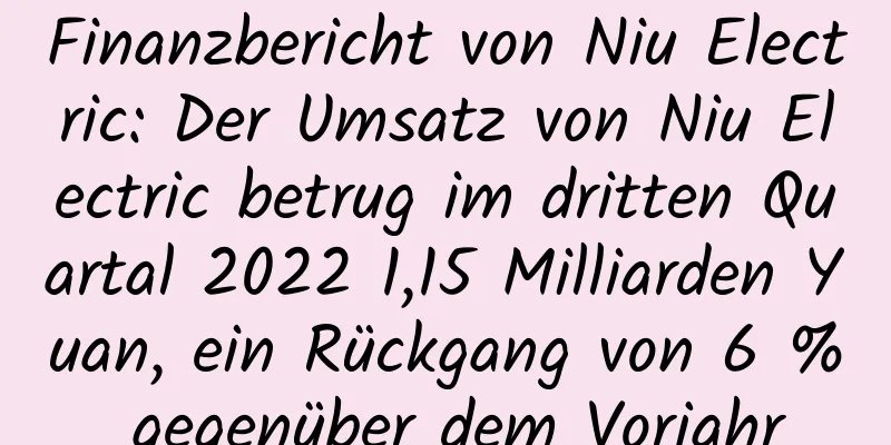 Finanzbericht von Niu Electric: Der Umsatz von Niu Electric betrug im dritten Quartal 2022 1,15 Milliarden Yuan, ein Rückgang von 6 % gegenüber dem Vorjahr