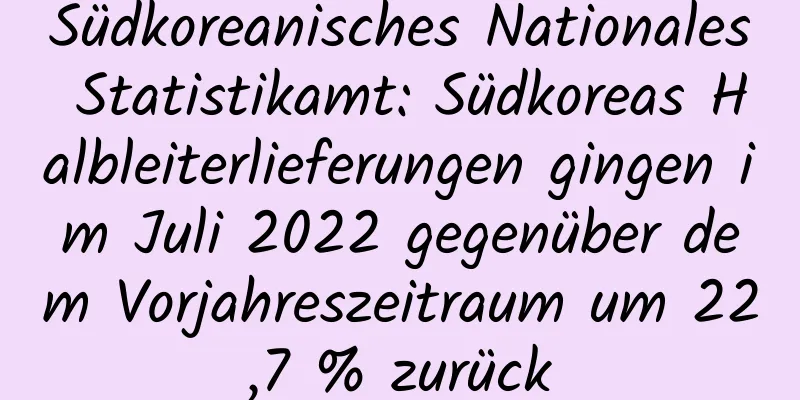 Südkoreanisches Nationales Statistikamt: Südkoreas Halbleiterlieferungen gingen im Juli 2022 gegenüber dem Vorjahreszeitraum um 22,7 % zurück