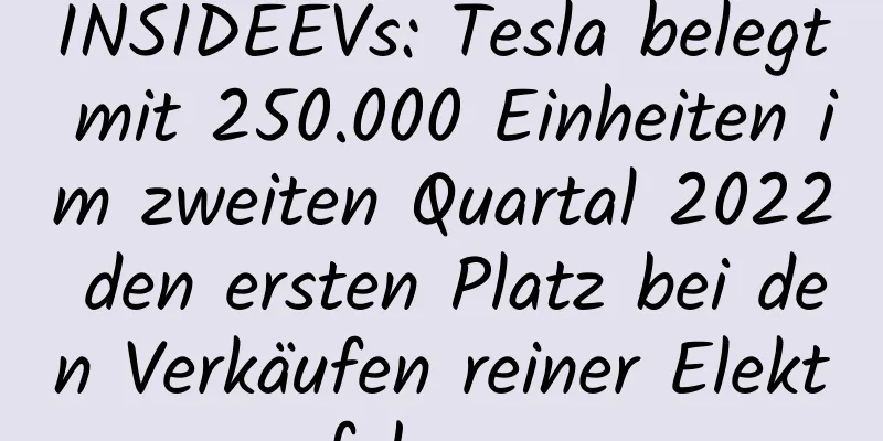 INSIDEEVs: Tesla belegt mit 250.000 Einheiten im zweiten Quartal 2022 den ersten Platz bei den Verkäufen reiner Elektrofahrzeuge