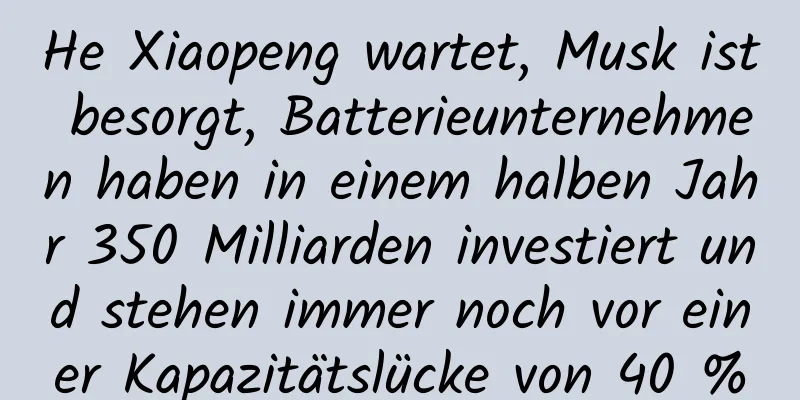He Xiaopeng wartet, Musk ist besorgt, Batterieunternehmen haben in einem halben Jahr 350 Milliarden investiert und stehen immer noch vor einer Kapazitätslücke von 40 %