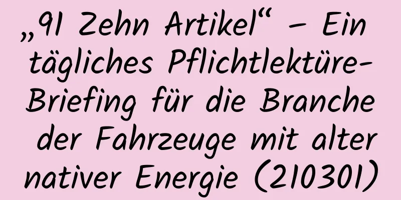 „91 Zehn Artikel“ – Ein tägliches Pflichtlektüre-Briefing für die Branche der Fahrzeuge mit alternativer Energie (210301)