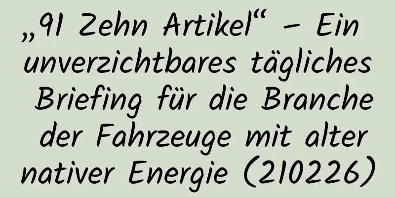 „91 Zehn Artikel“ – Ein unverzichtbares tägliches Briefing für die Branche der Fahrzeuge mit alternativer Energie (210226)