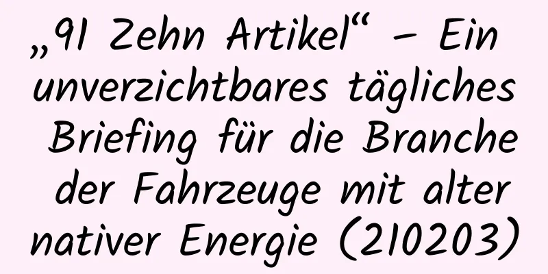 „91 Zehn Artikel“ – Ein unverzichtbares tägliches Briefing für die Branche der Fahrzeuge mit alternativer Energie (210203)