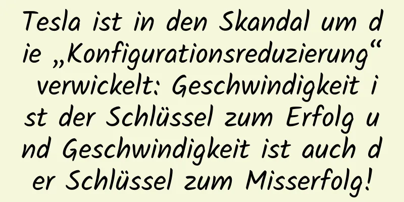 Tesla ist in den Skandal um die „Konfigurationsreduzierung“ verwickelt: Geschwindigkeit ist der Schlüssel zum Erfolg und Geschwindigkeit ist auch der Schlüssel zum Misserfolg!