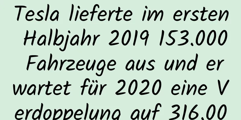 Tesla lieferte im ersten Halbjahr 2019 153.000 Fahrzeuge aus und erwartet für 2020 eine Verdoppelung auf 316.000