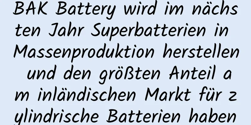 BAK Battery wird im nächsten Jahr Superbatterien in Massenproduktion herstellen und den größten Anteil am inländischen Markt für zylindrische Batterien haben