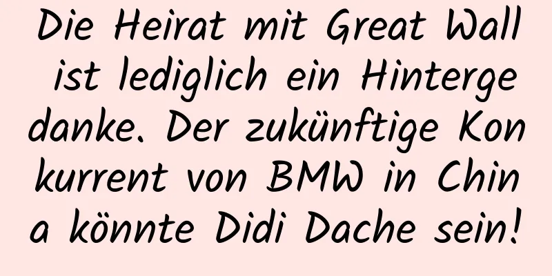 Die Heirat mit Great Wall ist lediglich ein Hintergedanke. Der zukünftige Konkurrent von BMW in China könnte Didi Dache sein!