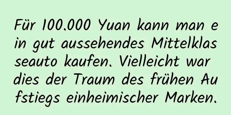 Für 100.000 Yuan kann man ein gut aussehendes Mittelklasseauto kaufen. Vielleicht war dies der Traum des frühen Aufstiegs einheimischer Marken.