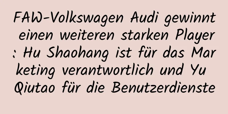 FAW-Volkswagen Audi gewinnt einen weiteren starken Player: Hu Shaohang ist für das Marketing verantwortlich und Yu Qiutao für die Benutzerdienste