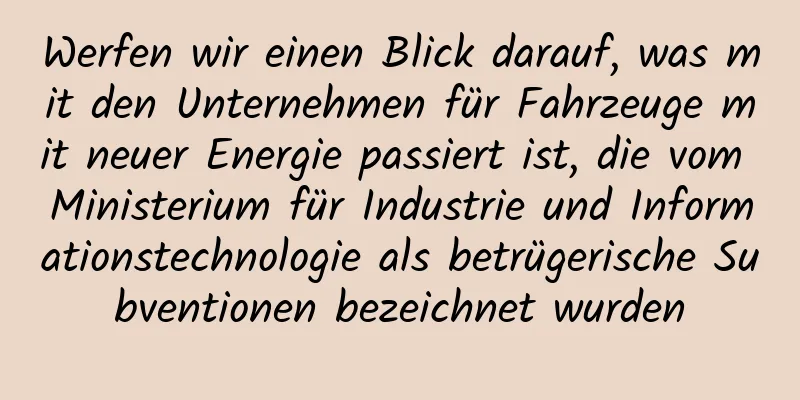 Werfen wir einen Blick darauf, was mit den Unternehmen für Fahrzeuge mit neuer Energie passiert ist, die vom Ministerium für Industrie und Informationstechnologie als betrügerische Subventionen bezeichnet wurden