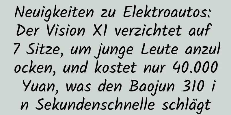 Neuigkeiten zu Elektroautos: Der Vision X1 verzichtet auf 7 Sitze, um junge Leute anzulocken, und kostet nur 40.000 Yuan, was den Baojun 310 in Sekundenschnelle schlägt