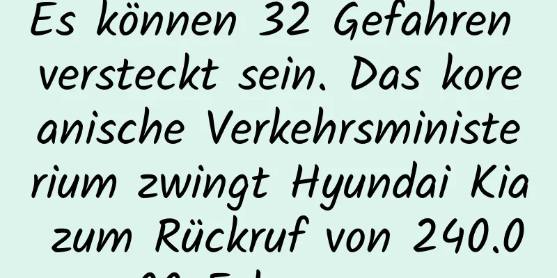 Es können 32 Gefahren versteckt sein. Das koreanische Verkehrsministerium zwingt Hyundai Kia zum Rückruf von 240.000 Fahrzeugen