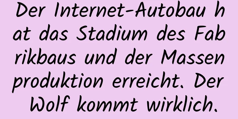 Der Internet-Autobau hat das Stadium des Fabrikbaus und der Massenproduktion erreicht. Der Wolf kommt wirklich.