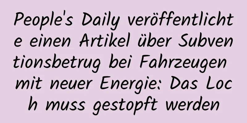 People's Daily veröffentlichte einen Artikel über Subventionsbetrug bei Fahrzeugen mit neuer Energie: Das Loch muss gestopft werden