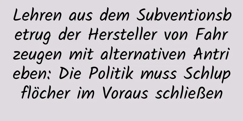 Lehren aus dem Subventionsbetrug der Hersteller von Fahrzeugen mit alternativen Antrieben: Die Politik muss Schlupflöcher im Voraus schließen