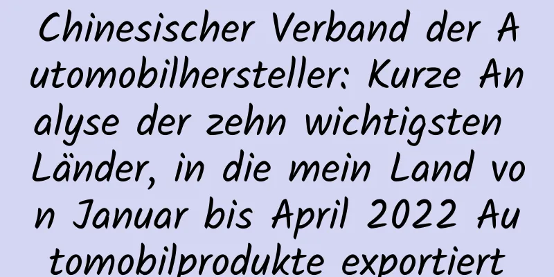 Chinesischer Verband der Automobilhersteller: Kurze Analyse der zehn wichtigsten Länder, in die mein Land von Januar bis April 2022 Automobilprodukte exportiert