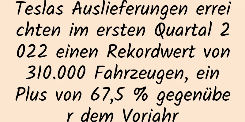 Teslas Auslieferungen erreichten im ersten Quartal 2022 einen Rekordwert von 310.000 Fahrzeugen, ein Plus von 67,5 % gegenüber dem Vorjahr