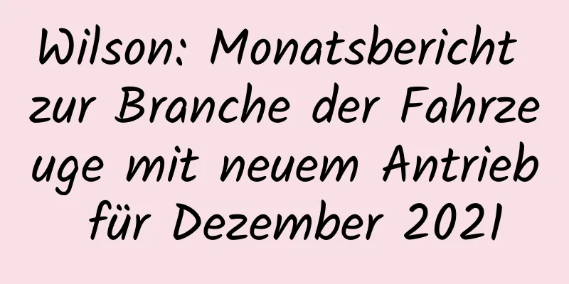 Wilson: Monatsbericht zur Branche der Fahrzeuge mit neuem Antrieb für Dezember 2021