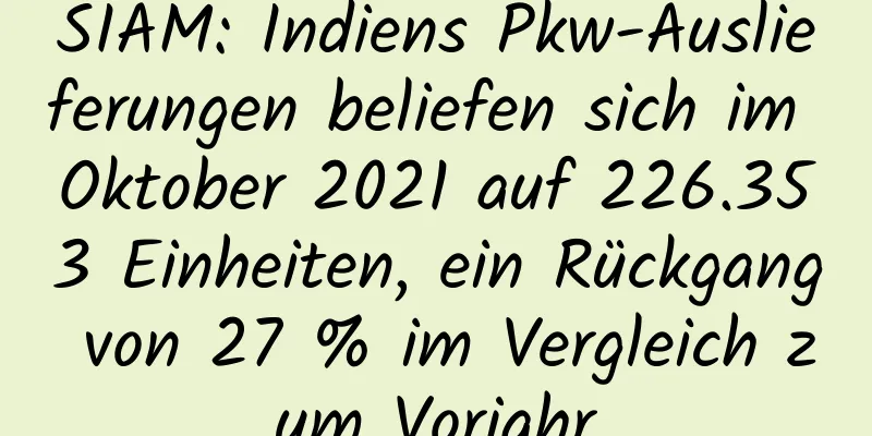 SIAM: Indiens Pkw-Auslieferungen beliefen sich im Oktober 2021 auf 226.353 Einheiten, ein Rückgang von 27 % im Vergleich zum Vorjahr