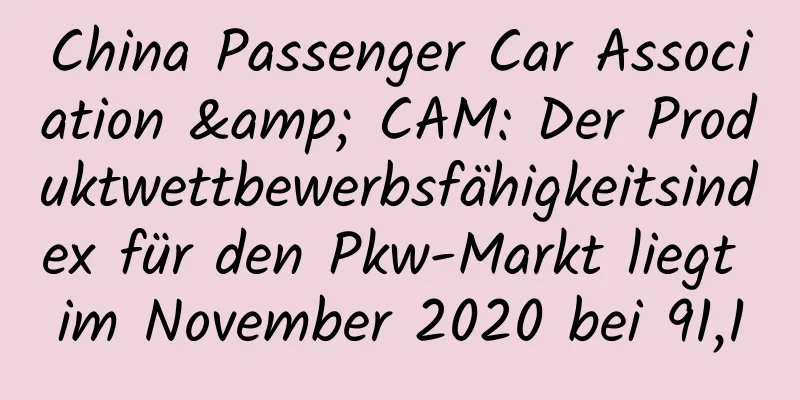 China Passenger Car Association & CAM: Der Produktwettbewerbsfähigkeitsindex für den Pkw-Markt liegt im November 2020 bei 91,1