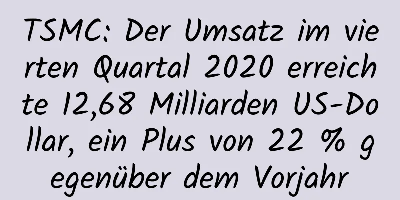 TSMC: Der Umsatz im vierten Quartal 2020 erreichte 12,68 Milliarden US-Dollar, ein Plus von 22 % gegenüber dem Vorjahr