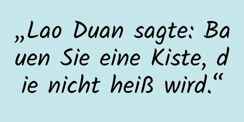 „Lao Duan sagte: Bauen Sie eine Kiste, die nicht heiß wird.“