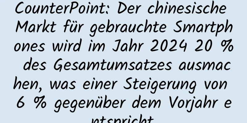 CounterPoint: Der chinesische Markt für gebrauchte Smartphones wird im Jahr 2024 20 % des Gesamtumsatzes ausmachen, was einer Steigerung von 6 % gegenüber dem Vorjahr entspricht.